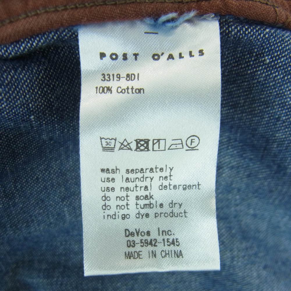 POST OVERALLS ポストオーバーオールズ 3319-8DI E-Z Chinois De Luxe Pants デラックス デニム ウォッシュ イージー パンツ インディゴブルー系 L【中古】