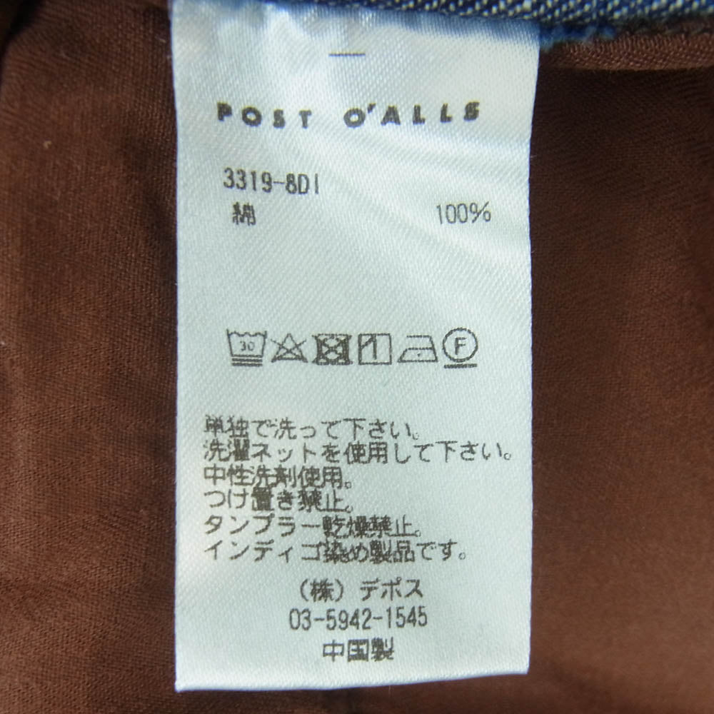 POST OVERALLS ポストオーバーオールズ 3319-8DI E-Z Chinois De Luxe Pants デラックス デニム ウォッシュ イージー パンツ インディゴブルー系 L【中古】