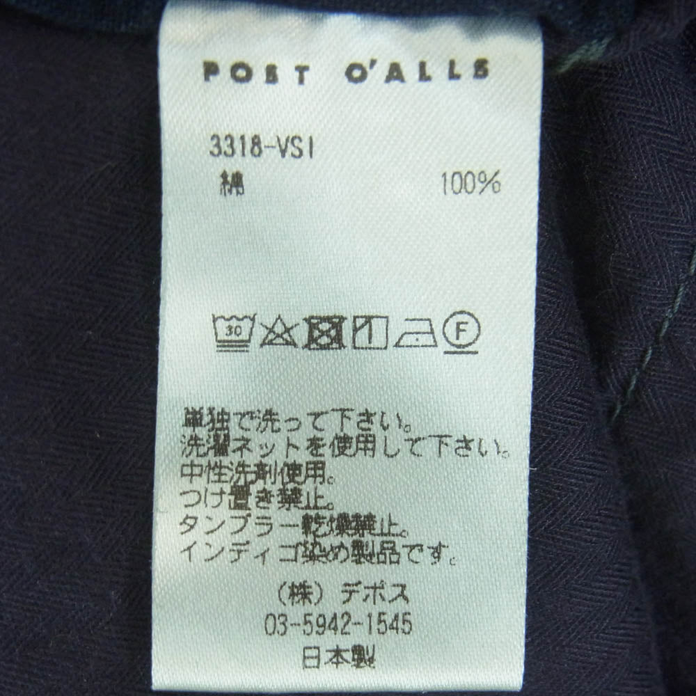 POST OVERALLS ポストオーバーオールズ 3318-VSI E-Z Travail Pants イージー パンツ 日本製 インディゴブルー系 L【中古】