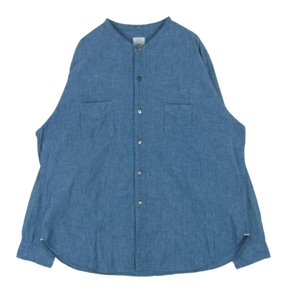 POST OVERALLS ポストオーバーオールズ 3220B-CC NEUTRA 5 Band スタンドカラー シャンブレー 長袖 シャツ インディゴブルー系 L【中古】