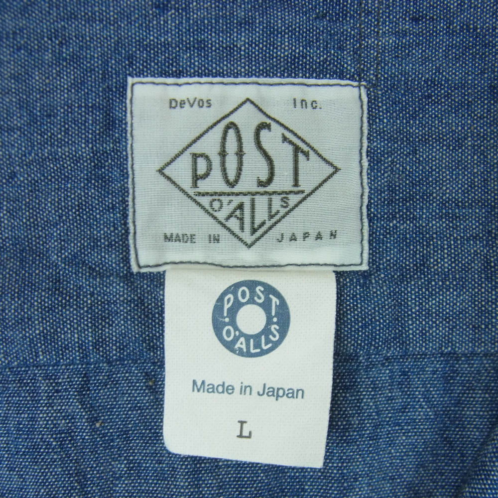 POST OVERALLS ポストオーバーオールズ 3220B-CC NEUTRA 5 Band スタンドカラー シャンブレー 長袖 シャツ インディゴブルー系 L【中古】