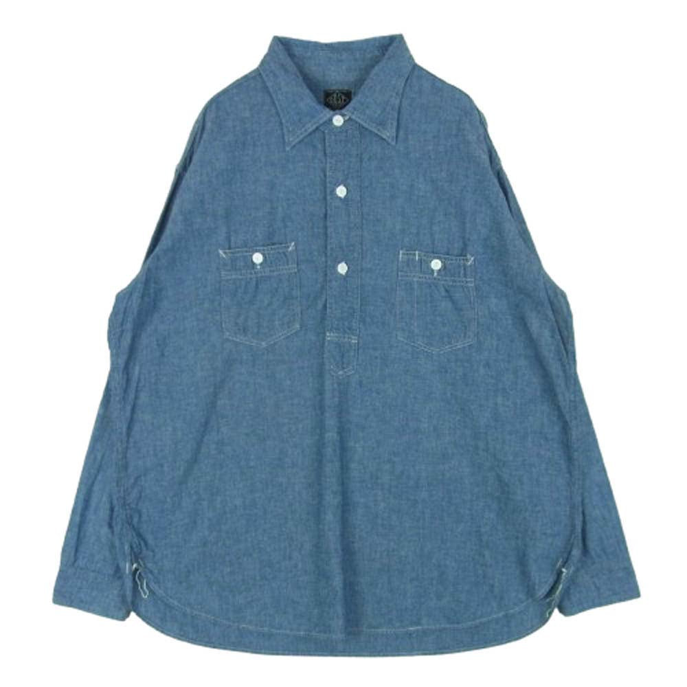 POST OVERALLS ポストオーバーオールズ 1202-CC NO.2 Shirts classic chambray ハーフボタン シャンブレー プルオーバー 長袖 シャツ インディゴブルー系 L【中古】