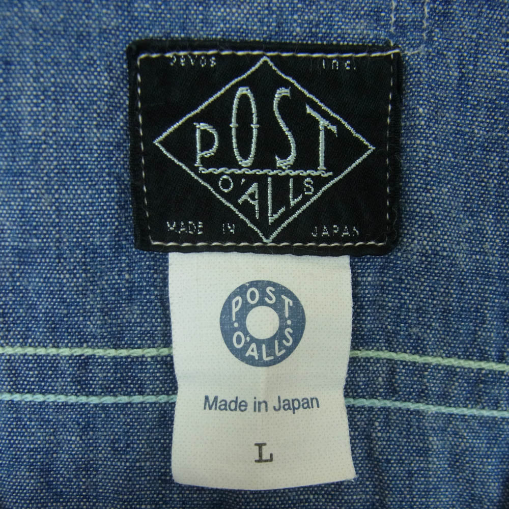 POST OVERALLS ポストオーバーオールズ 1202-CC NO.2 Shirts classic chambray ハーフボタン シャンブレー プルオーバー 長袖 シャツ インディゴブルー系 L【中古】