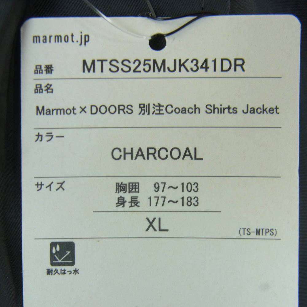 MARMOT マーモット MTSS25MJK341DR URBAN RESEARCH DOORS別注 ナイロン コーチ ジャケット チャコール系 CHARCOAL XL【新古品】【未使用】【中古】