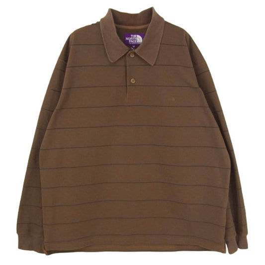 THE NORTH FACE ノースフェイス NT6352N Purple Label Field Striped Polo パープルレーベル 長袖 ポロ シャツ ブラウン系 M【中古】
