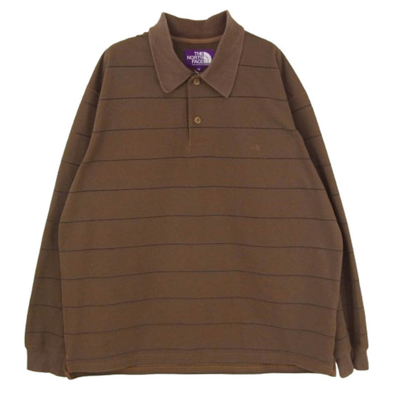 THE NORTH FACE ノースフェイス NT6352N Purple Label Field Striped Polo パープルレーベル 長袖 ポロ シャツ ブラウン系 M【中古】