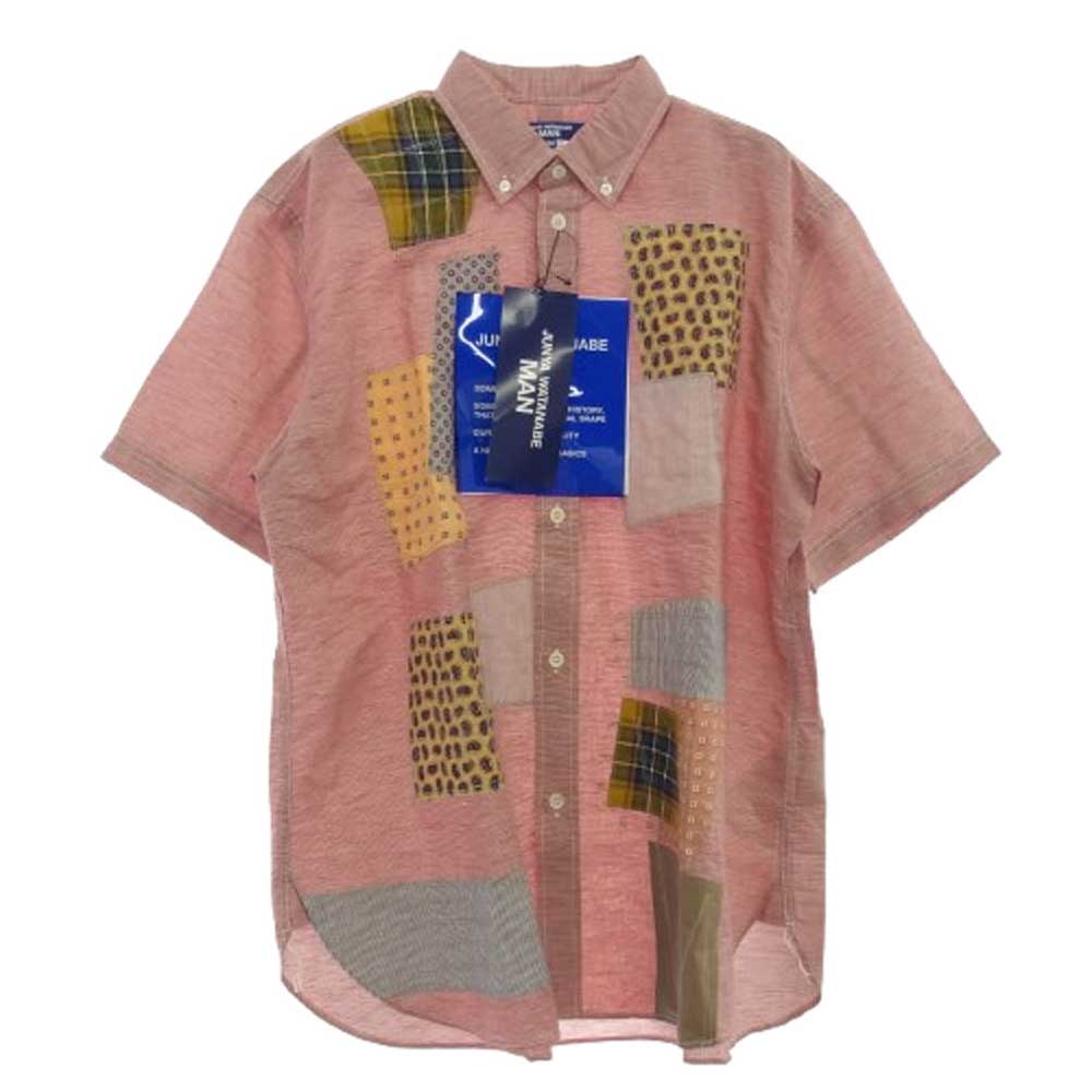 JUNYA WATANABE COMME des GARCONS MAN ジュンヤワタナベコムデギャルソンマン WO-B014-051 BD S/S SHIRT パッチワーク ボタンダウン 半袖 シャツ レッド系 マルチカラー系 M【極上美品】【中古】