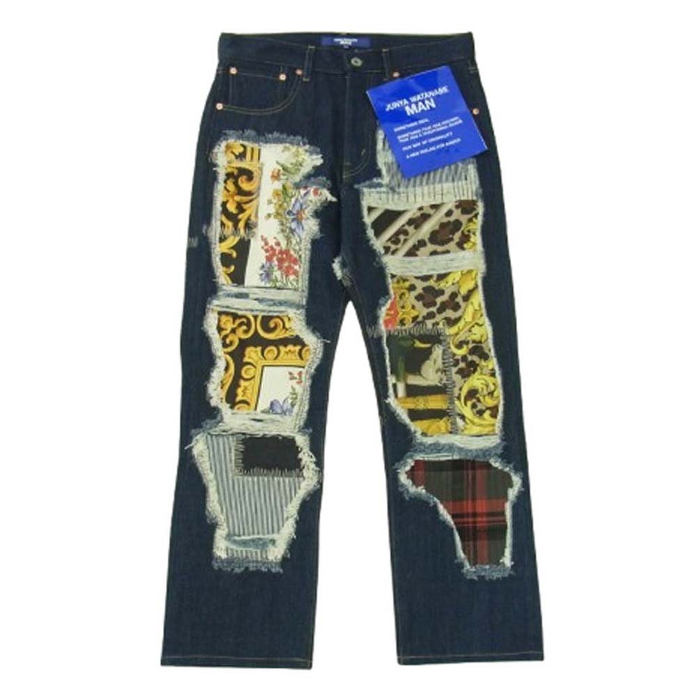 JUNYA WATANABE COMME des GARCONS MAN ジュンヤワタナベコムデギャルソンマン WO-P044-051 綿デニム シルクスカーフ パッチワーク デニムパンツ インディゴブルー系 M【極上美品】【中古】