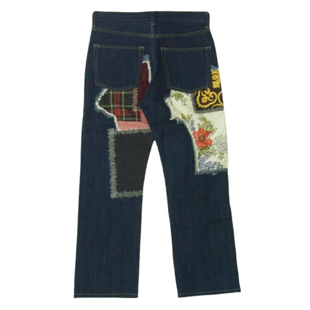JUNYA WATANABE COMME des GARCONS MAN ジュンヤワタナベコムデギャルソンマン WO-P044-051 綿デニム シルクスカーフ パッチワーク デニムパンツ インディゴブルー系 M【極上美品】【中古】