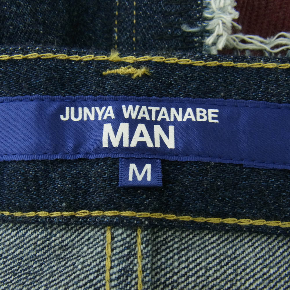 JUNYA WATANABE COMME des GARCONS MAN ジュンヤワタナベコムデギャルソンマン WO-P044-051 綿デニム シルクスカーフ パッチワーク デニムパンツ インディゴブルー系 M【極上美品】【中古】