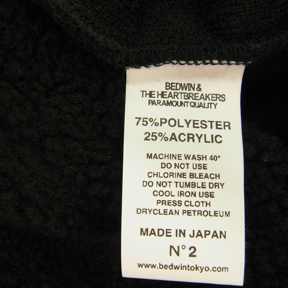 BEDWIN & THE HEARTBREAKERS ベドウィンアンドザハートブレイカーズ 24AW 24AB2142 L/S BOA HOODIE GLEN ボアフリース フーデッド ジップアップ ジャケット パーカー ブラック系 2【極上美品】【中古】