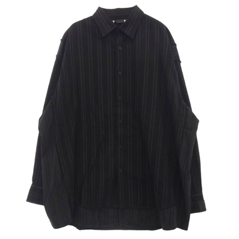 MINEDENIM マインデニム 23AW MND-NHW001-96-402 BD.Discharge Stripe NHW SH エヌハリウッド 再構築 ストライプ ロング シャツ ブラック系 グレー系 40【新古品】【未使用】【中古】