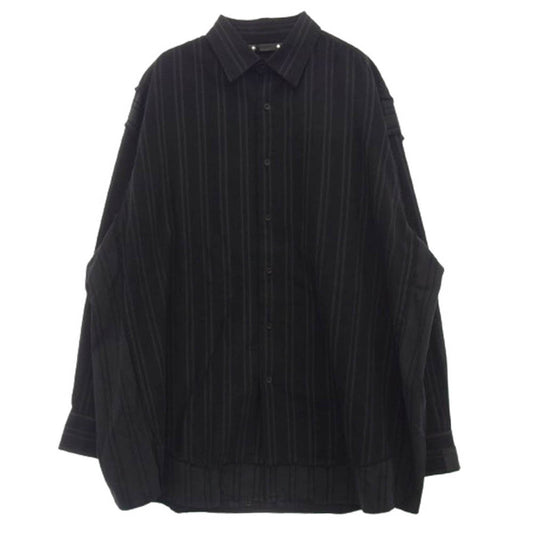 MINEDENIM マインデニム 23AW MND-NHW001-96-402 BD.Discharge Stripe NHW SH エヌハリウッド 再構築 ストライプ ロング シャツ ブラック系 グレー系 40【新古品】【未使用】【中古】