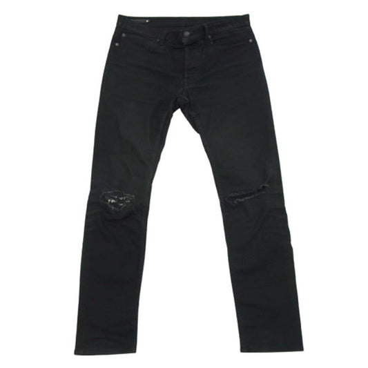 MINEDENIM マインデニム 2011-1001-96-322 Slim STR 5pocket OWS リペア クラッシュ 加工 デニム パンツ ブラック系 32【極上美品】【中古】