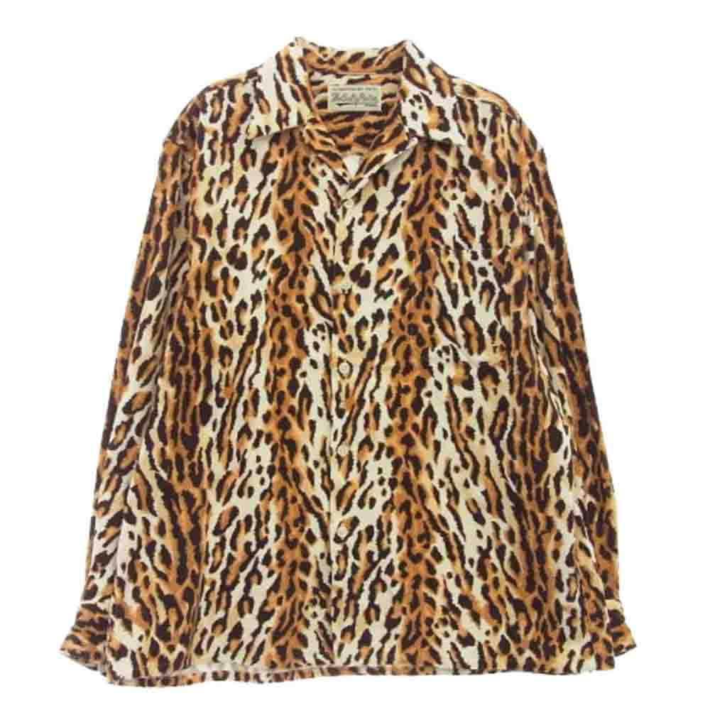 WACKO MARIA ワコマリア LEOPARD CORDUROY COLLAR SHIRT レオパード コーデュロイ 長袖 シャツ マルチカラー系 L【中古】