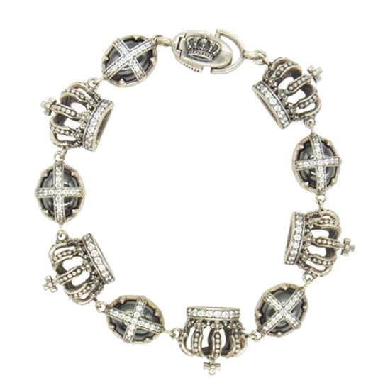 Justin Davis ジャスティンデイビス SBJ699 KING OF CROSS キングオブクロス クラウン ジルコニア ブレスレット シルバー系【中古】