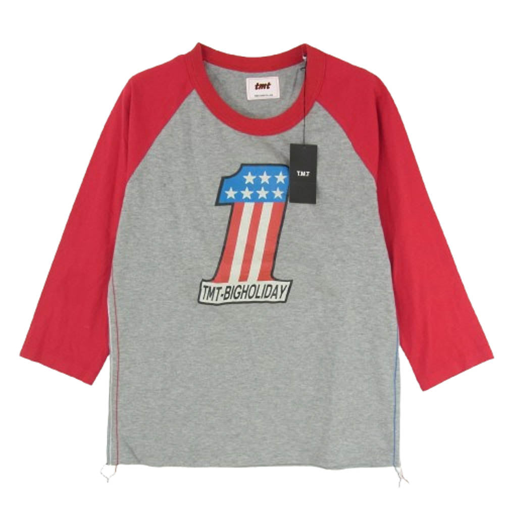 TMT ティーエムティー TCS-S12SP24 1 ロゴ コットン 七分袖 Tシャツ グレー系 レッド系 M【新古品】【未使用】【中古】