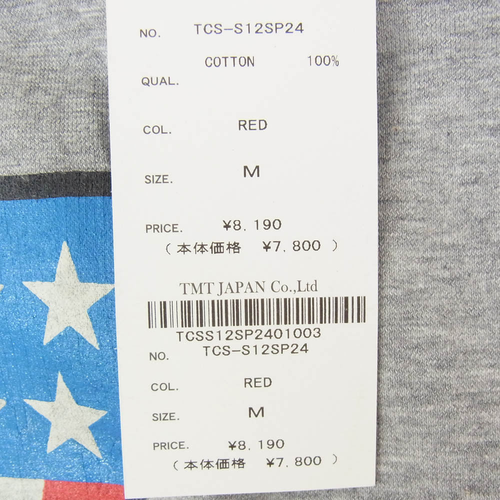 TMT ティーエムティー TCS-S12SP24 1 ロゴ コットン 七分袖 Tシャツ グレー系 レッド系 M【新古品】【未使用】【中古】