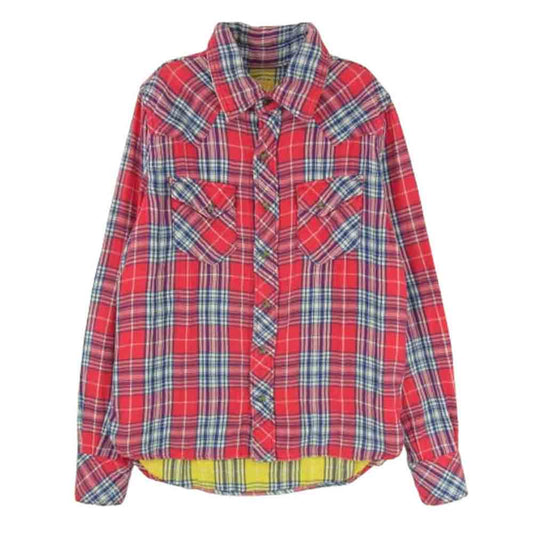 TMT ティーエムティー TSH-F1002 チェック柄 ボタンダウン フランネル コットン 長袖 シャツ レッド系 S【中古】