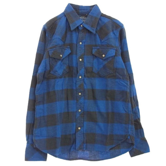 TMT ティーエムティー TSH-F1405 チェック柄 コットン 長袖 シャツ ブルー ブラック系 ブルー系 S【中古】