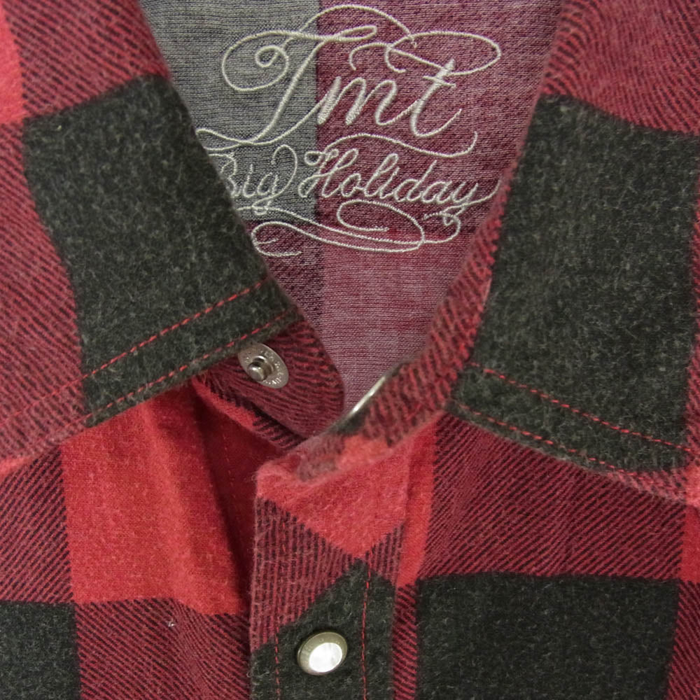 TMT ティーエムティー TSH-F1606 チェック柄 ボタンダウン コットン 長袖 シャツ レッド系 S【中古】