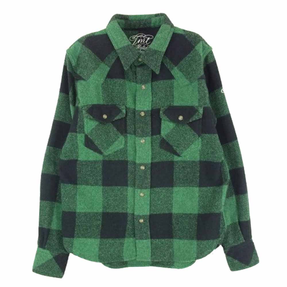 TMT ティーエムティー TSH-F1103 チェック柄 ボタンダウン コットン 長袖 シャツ グリーン系 S【中古】