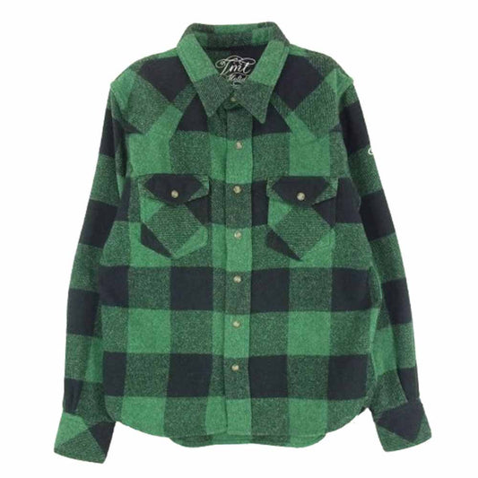 TMT ティーエムティー TSH-F1103 チェック柄 ボタンダウン コットン 長袖 シャツ グリーン系 S【中古】