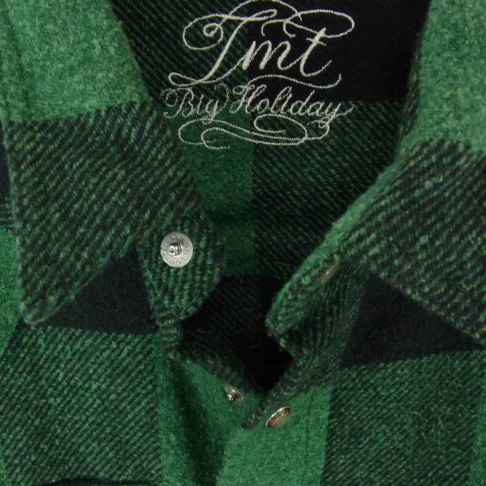TMT ティーエムティー TSH-F1103 チェック柄 ボタンダウン コットン 長袖 シャツ グリーン系 S【中古】