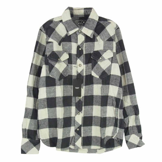 TMT ティーエムティー TSH-F1405 チェック柄 コットン 長袖 シャツ ホワイト ブラック系 S【中古】