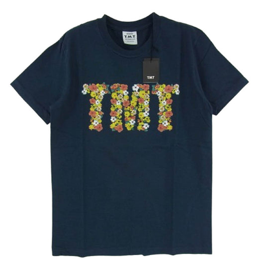 TMT ティーエムティー TCS-S1409 TMT 花柄 ロゴ コットン 半袖 Tシャツ ネイビー系 M【新古品】【未使用】【中古】
