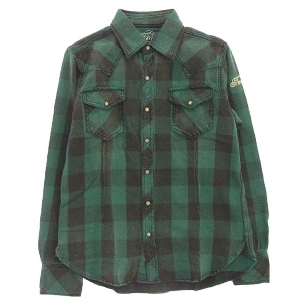 TMT ティーエムティー TSH-S14EC03 チェック柄 ボタンダウン コットン 長袖 シャツ グリーン ブラック系 グリーン系 S【極上美品】【中古】