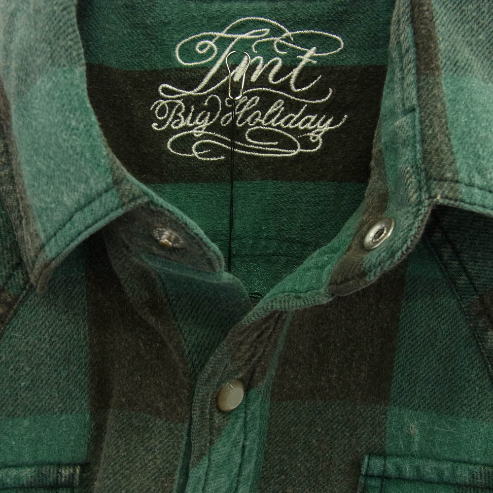 TMT ティーエムティー TSH-S14EC03 チェック柄 ボタンダウン コットン 長袖 シャツ グリーン ブラック系 グリーン系 S【極上美品】【中古】