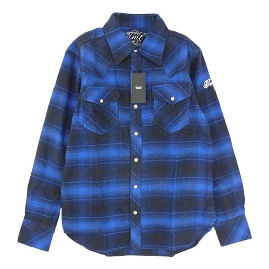 TMT ティーエムティー TSH-F14SP10 オンブレチェック柄 ボタンダウン コットン 長袖 シャツ ブルー系 S【新古品】【未使用】【中古】