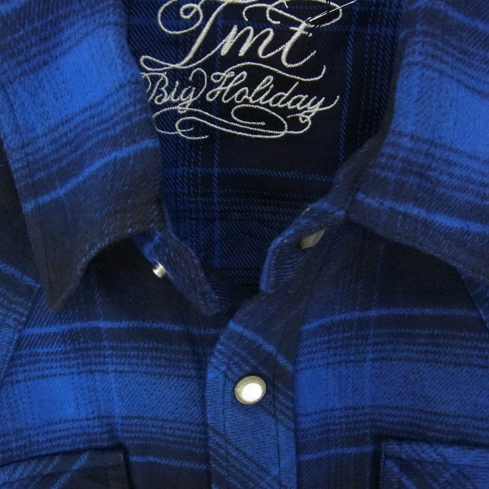 TMT ティーエムティー TSH-F14SP10 オンブレチェック柄 ボタンダウン コットン 長袖 シャツ ブルー系 S【新古品】【未使用】【中古】