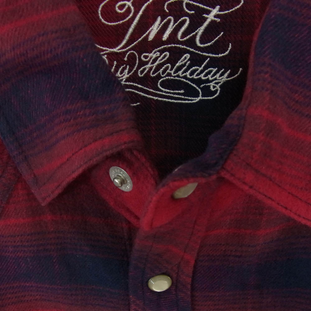 TMT ティーエムティー TSH-F14SP10 オンブレチェック柄 ボタンダウン コットン 長袖 シャツ レッド系 S【新古品】【未使用】【中古】