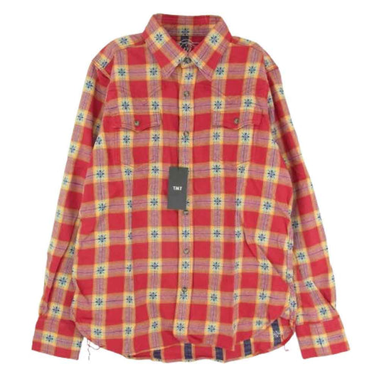 TMT ティーエムティー TSH-S13SP70 ノルディック柄 チェック柄 コットン 長袖 シャツ レッド系 S【新古品】【未使用】【中古】