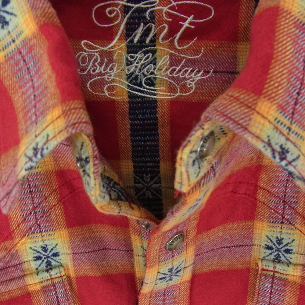 TMT ティーエムティー TSH-S13SP70 ノルディック柄 チェック柄 コットン 長袖 シャツ レッド系 S【新古品】【未使用】【中古】