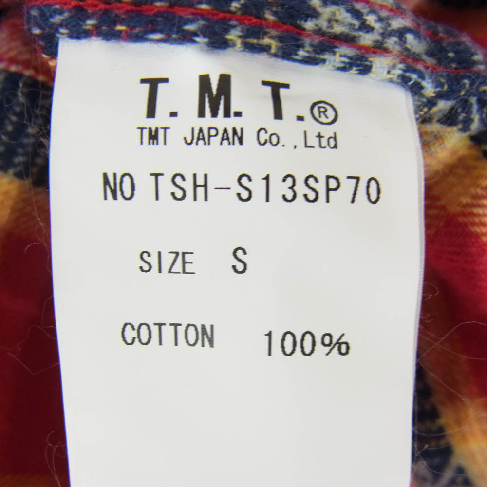 TMT ティーエムティー TSH-S13SP70 ノルディック柄 チェック柄 コットン 長袖 シャツ レッド系 S【新古品】【未使用】【中古】