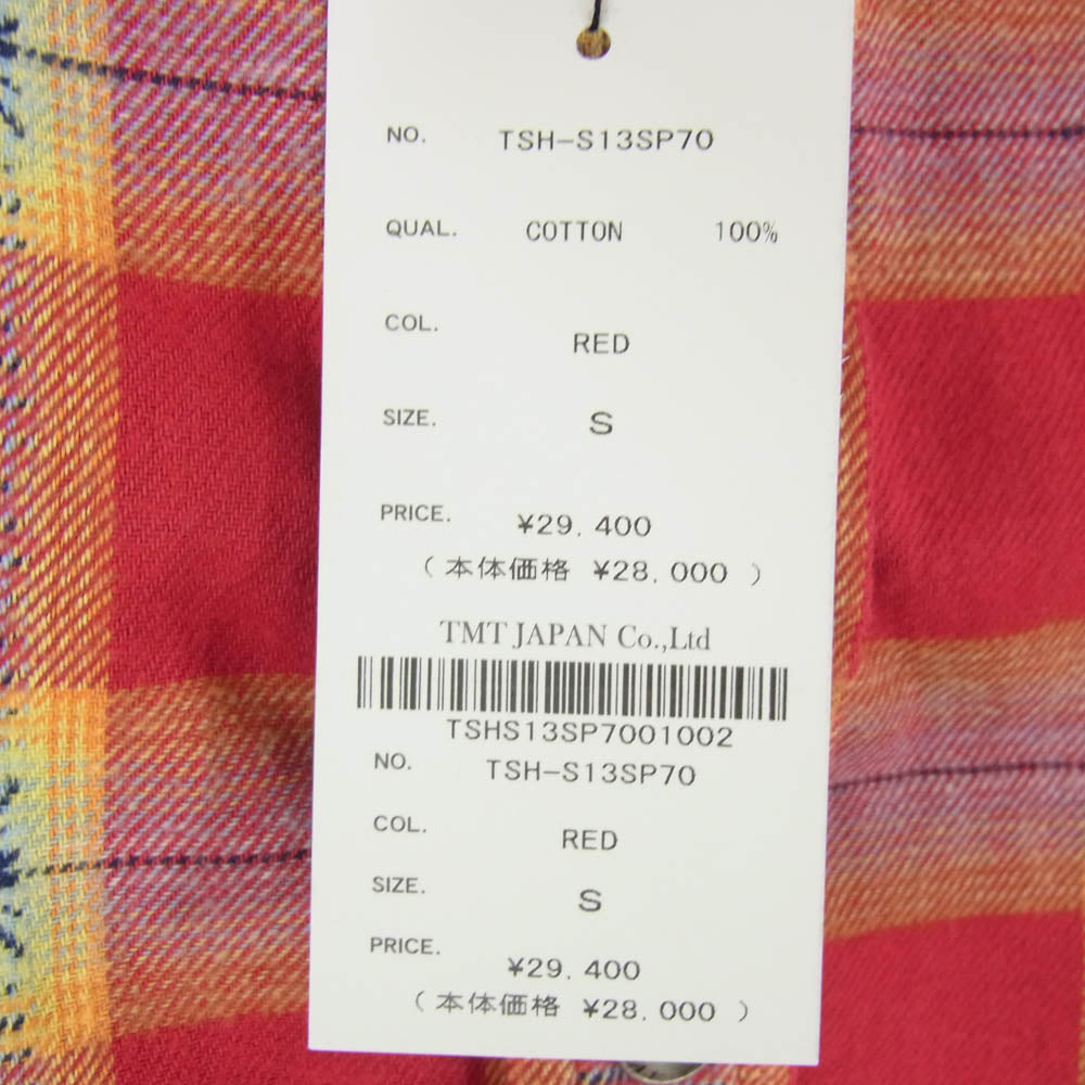 TMT ティーエムティー TSH-S13SP70 ノルディック柄 チェック柄 コットン 長袖 シャツ レッド系 S【新古品】【未使用】【中古】