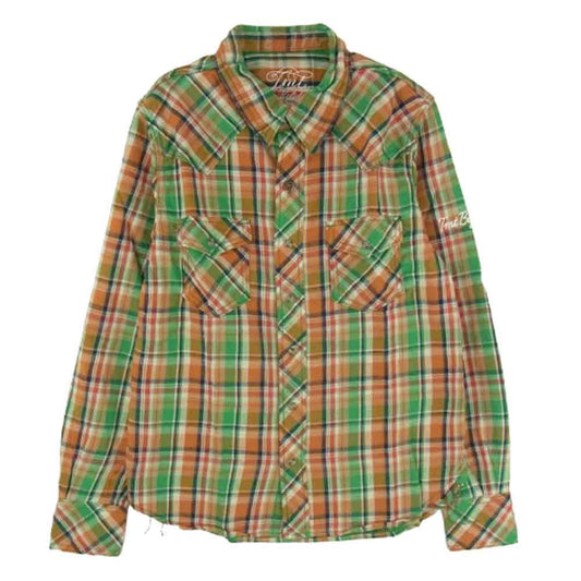 TMT ティーエムティー TSH-S1102 マルチカラー チェック柄 フランネル コットン 長袖 シャツ オレンジ系 S【極上美品】【中古】