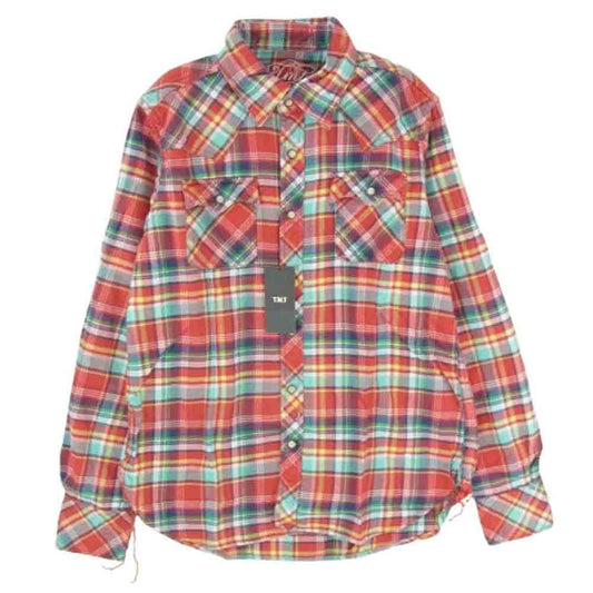 TMT ティーエムティー TSH-F1303 マルチカラー チェック柄 フランネル コットン 長袖 シャツ レッド系 S【新古品】【未使用】【中古】