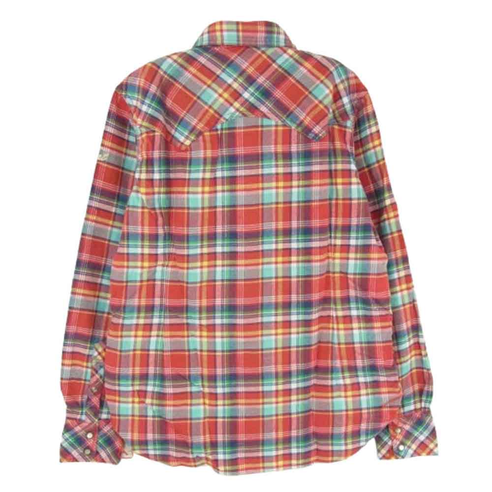 TMT ティーエムティー TSH-F1303 マルチカラー チェック柄 フランネル コットン 長袖 シャツ レッド系 S【新古品】【未使用】【中古】
