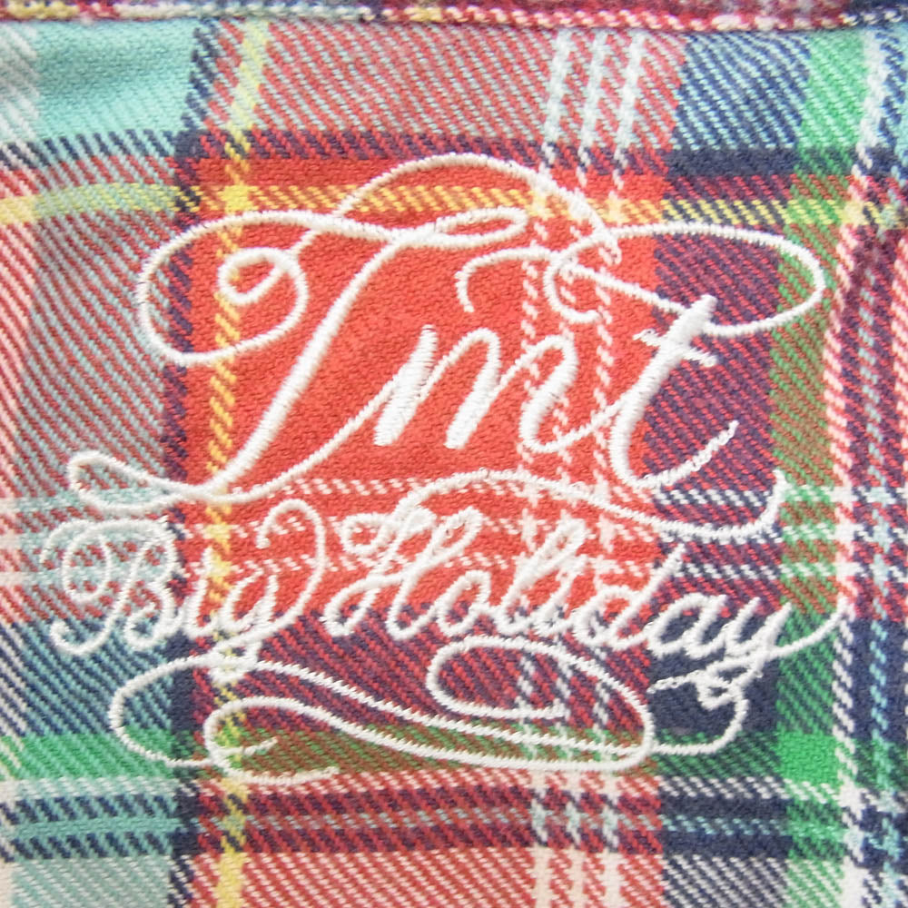 TMT ティーエムティー TSH-F1303 マルチカラー チェック柄 フランネル コットン 長袖 シャツ レッド系 S【新古品】【未使用】【中古】