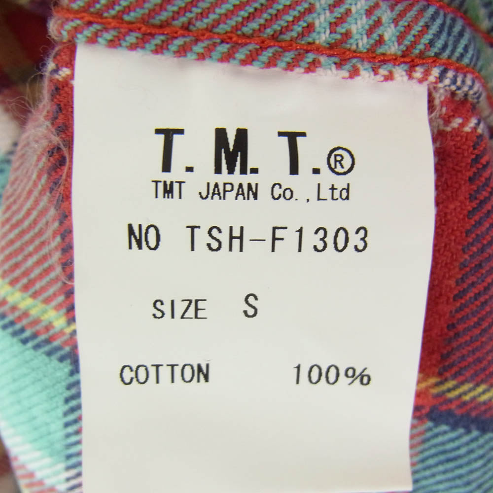 TMT ティーエムティー TSH-F1303 マルチカラー チェック柄 フランネル コットン 長袖 シャツ レッド系 S【新古品】【未使用】【中古】