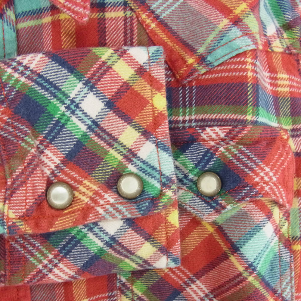 TMT ティーエムティー TSH-F1303 マルチカラー チェック柄 フランネル コットン 長袖 シャツ レッド系 S【新古品】【未使用】【中古】