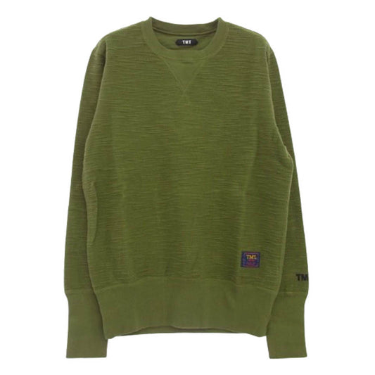 TMT ティーエムティー 袖 ロゴ プリント コットン 長袖 Tシャツ カーキ系 S【新古品】【未使用】【中古】