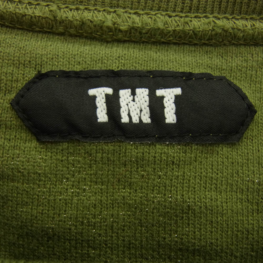 TMT ティーエムティー 袖 ロゴ プリント コットン 長袖 Tシャツ カーキ系 S【新古品】【未使用】【中古】