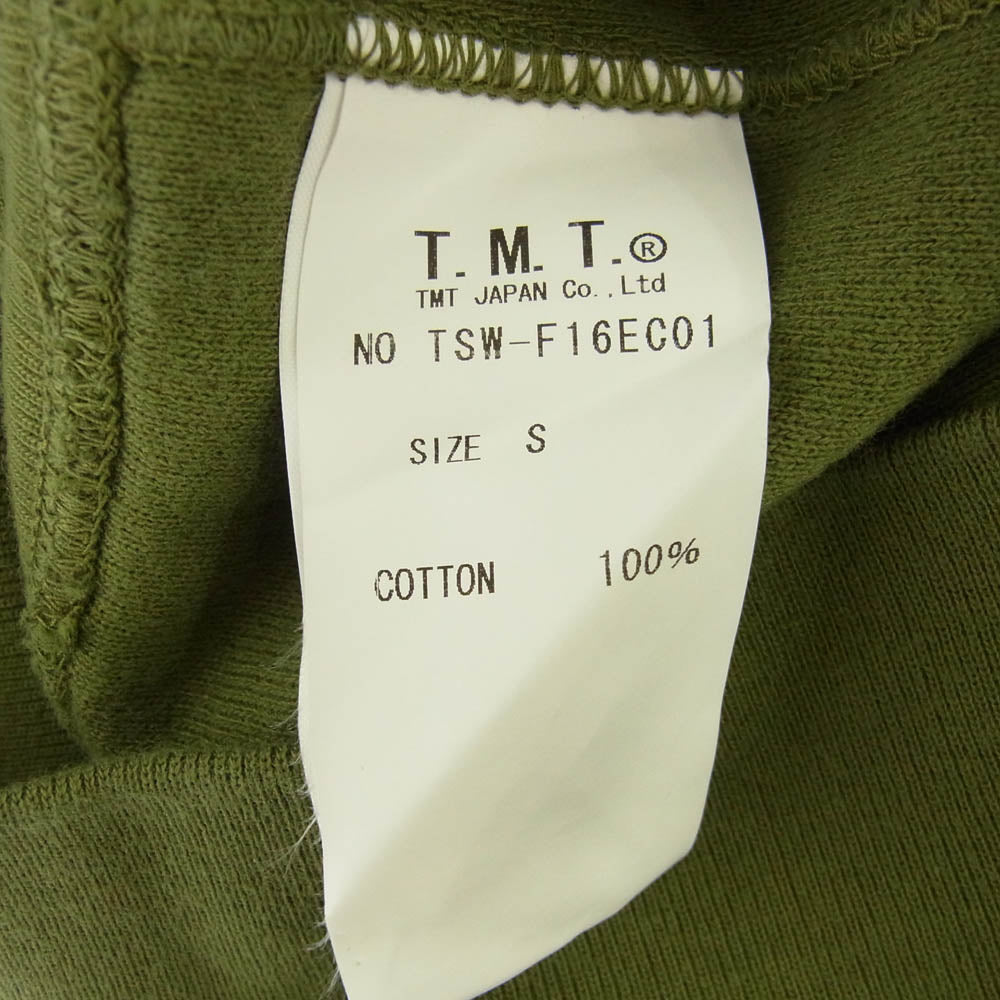 TMT ティーエムティー 袖 ロゴ プリント コットン 長袖 Tシャツ カーキ系 S【新古品】【未使用】【中古】