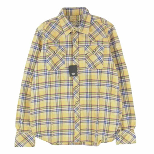 TMT ティーエムティー TSH-F1303 マルチカラー チェック柄 フランネル コットン 長袖 シャツ イエロー系 S【新古品】【未使用】【中古】