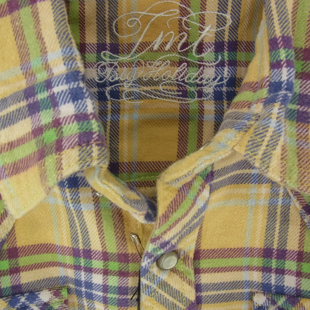 TMT ティーエムティー TSH-F1303 マルチカラー チェック柄 フランネル コットン 長袖 シャツ イエロー系 S【新古品】【未使用】【中古】